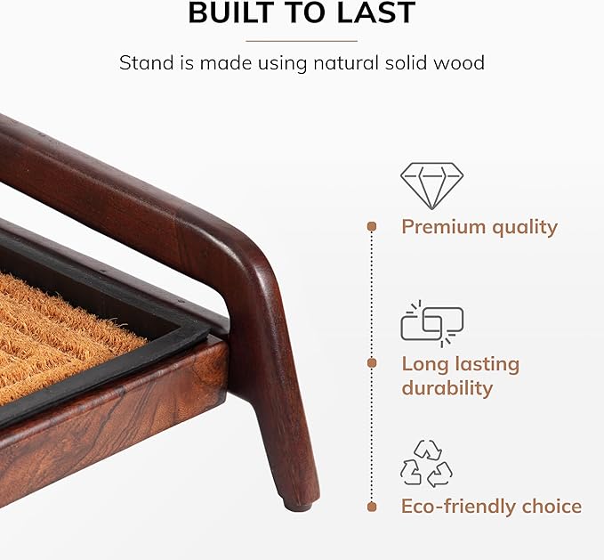 Anji Mountain Heavy Duty Waterproof Wooden Shoe Storage Mat Organizer/Boot Storage Tray Multi Use for Entryway with Coir, Tan Rectangle Embossed Insert, 1 Tier, Fits 3 Pair (36.5" Wide)