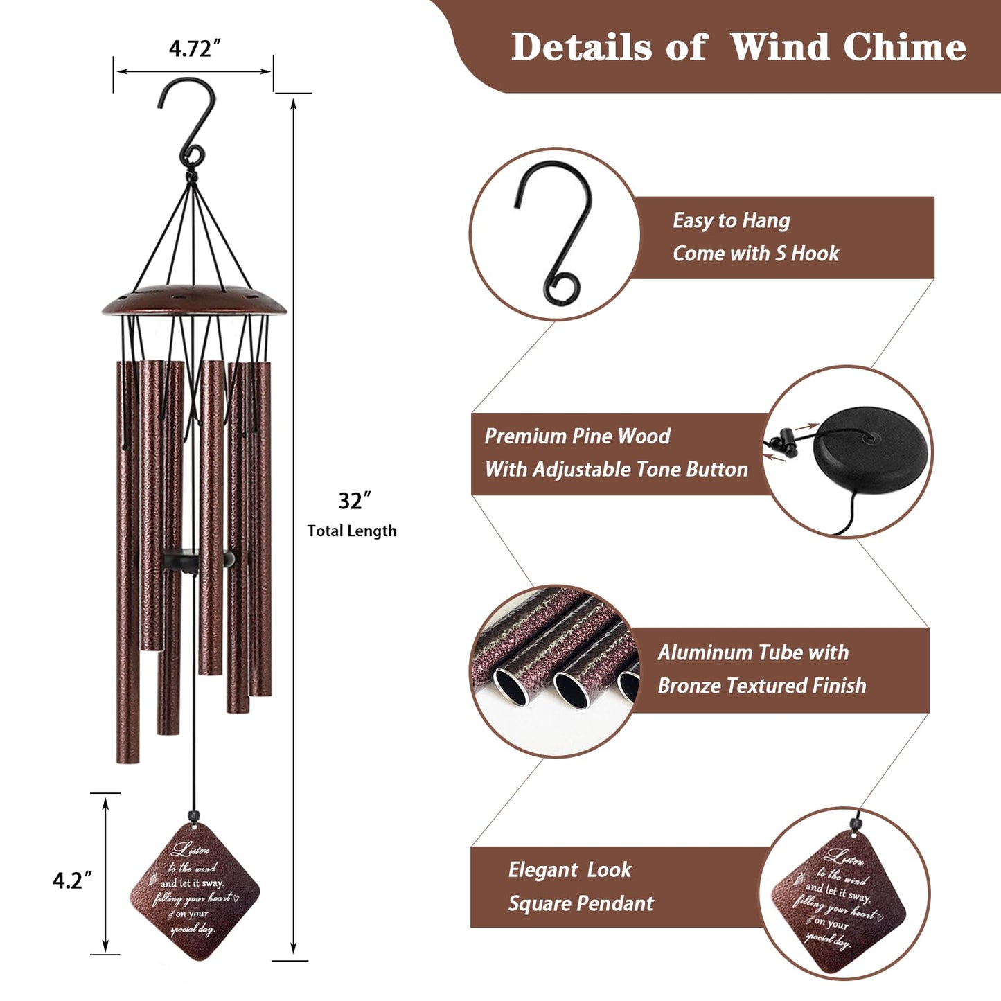 50th Birthday Gifts for Her, 32” Wind Chimes 50th Birthday Gifts, 50 Year Old Birthday Gifts for Women Mom Sister Wife Friend, Happy 50th Birthday Gifts, Unique 50th Birthday Decorations