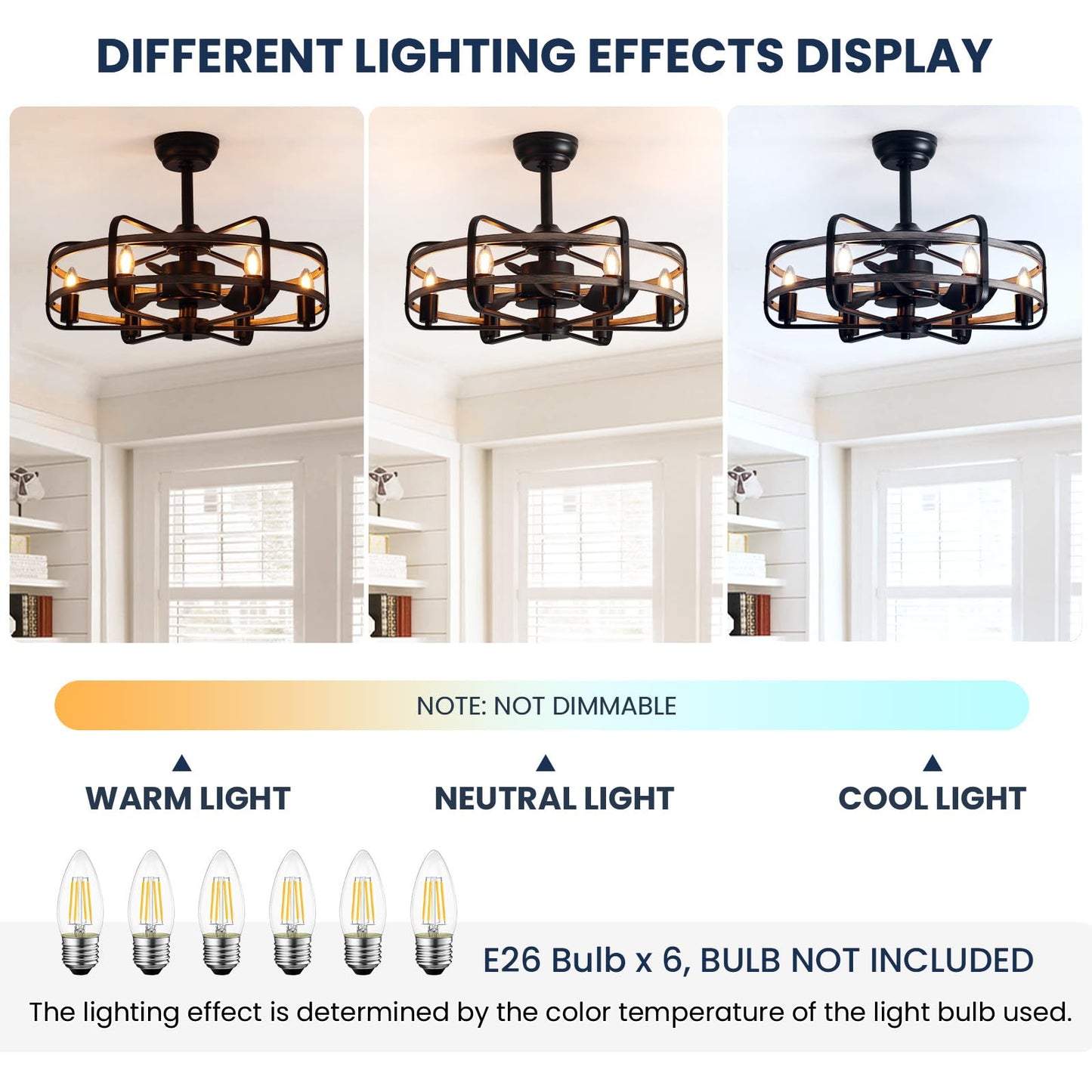 Noxarte Cage Ceiling Fan With Light, Vintage Fandelier Remote Control, Bladess Industrial Chandelier Ceiling Fan Reverse Motor F