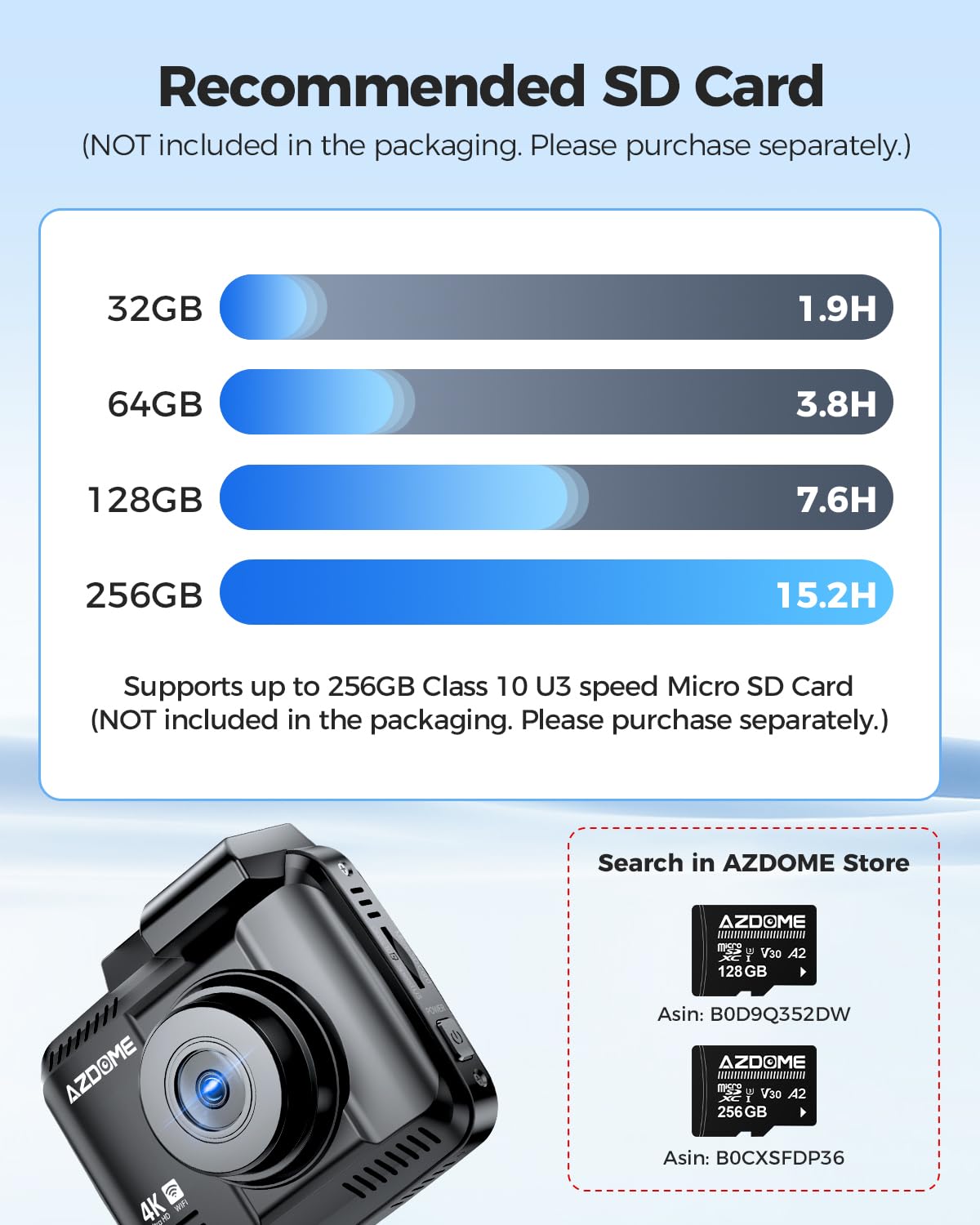 AZDOME GS63H 4K Dash Cam Built-in WiFi 6 GPS Car Dashboard Camera Recorder with STARVIS Night Vision, UHD 2160P, 150° Wide Angle, WDR, G-Sensor, Loop Recording, 24H Parking Mode