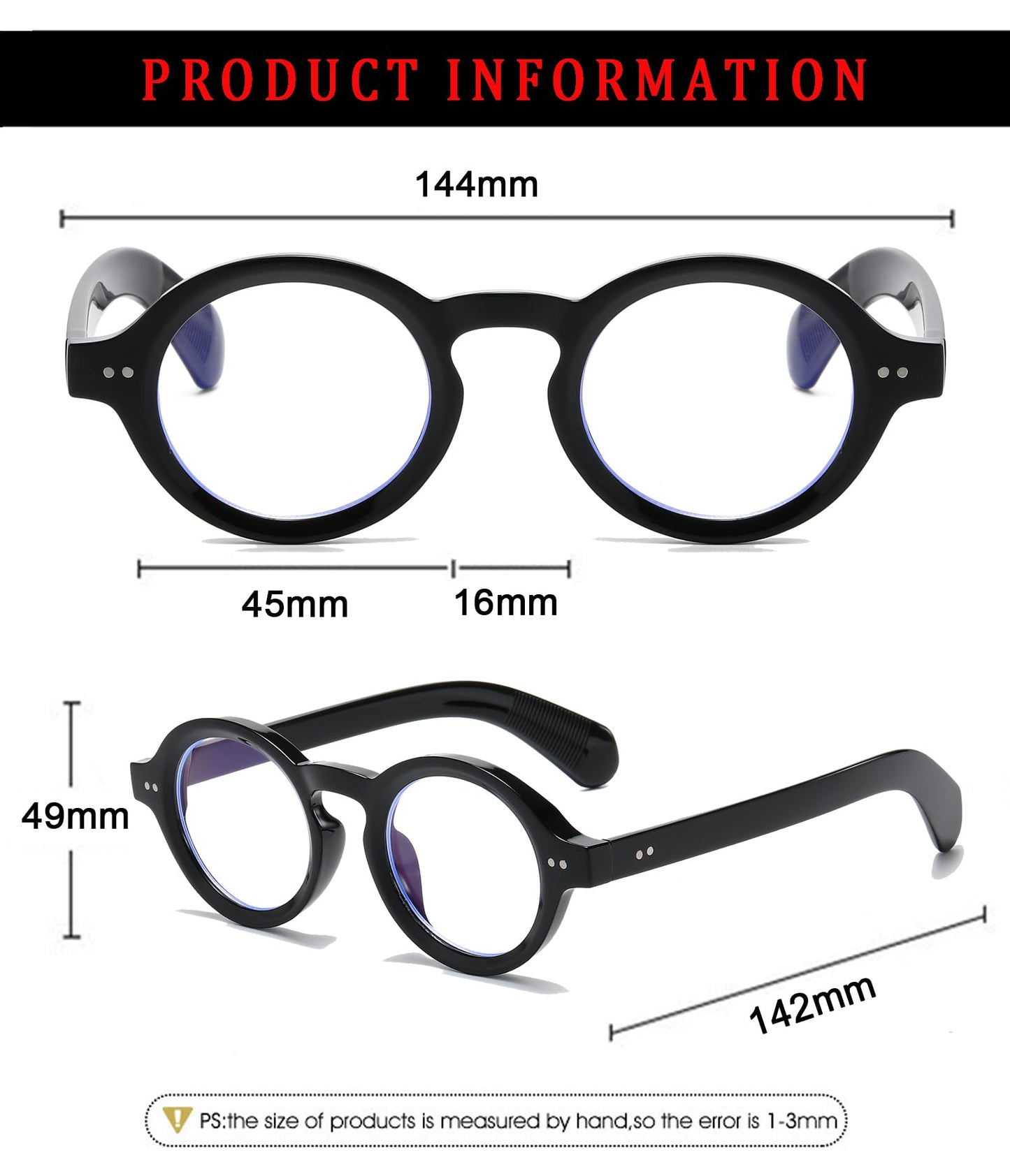 ZIMUSUN Round Frame Glasses for Women Men Small Circle Clear Lens Glasses Blue Light Non-prescription Eyeglasses(01 Bright Black)