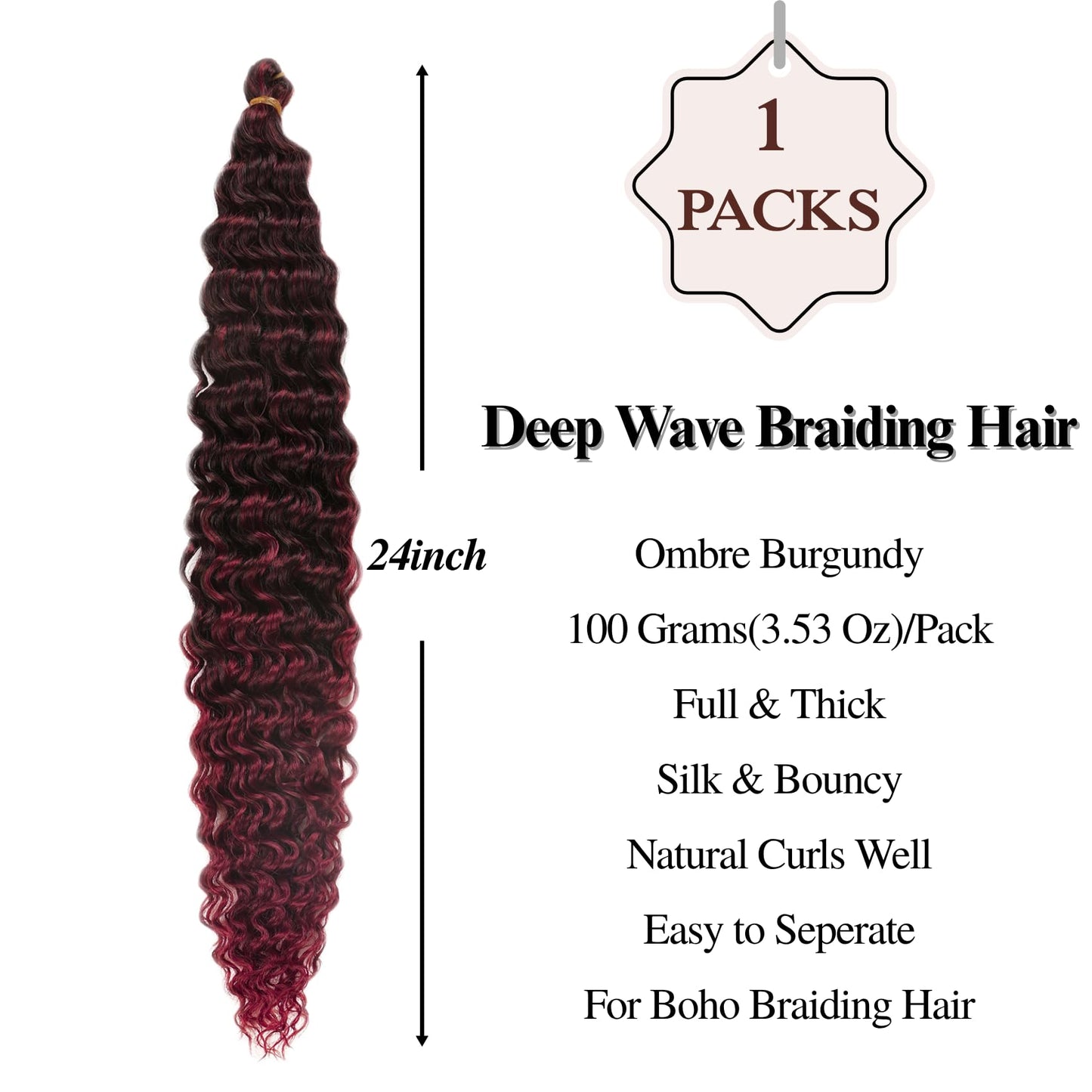 Burgundy Ombre Braiding Hair Pre stretched Synthetic Hypoallergenic Boho Curly Hair for Braiding Ombre Knotless Ez Braids Hair
