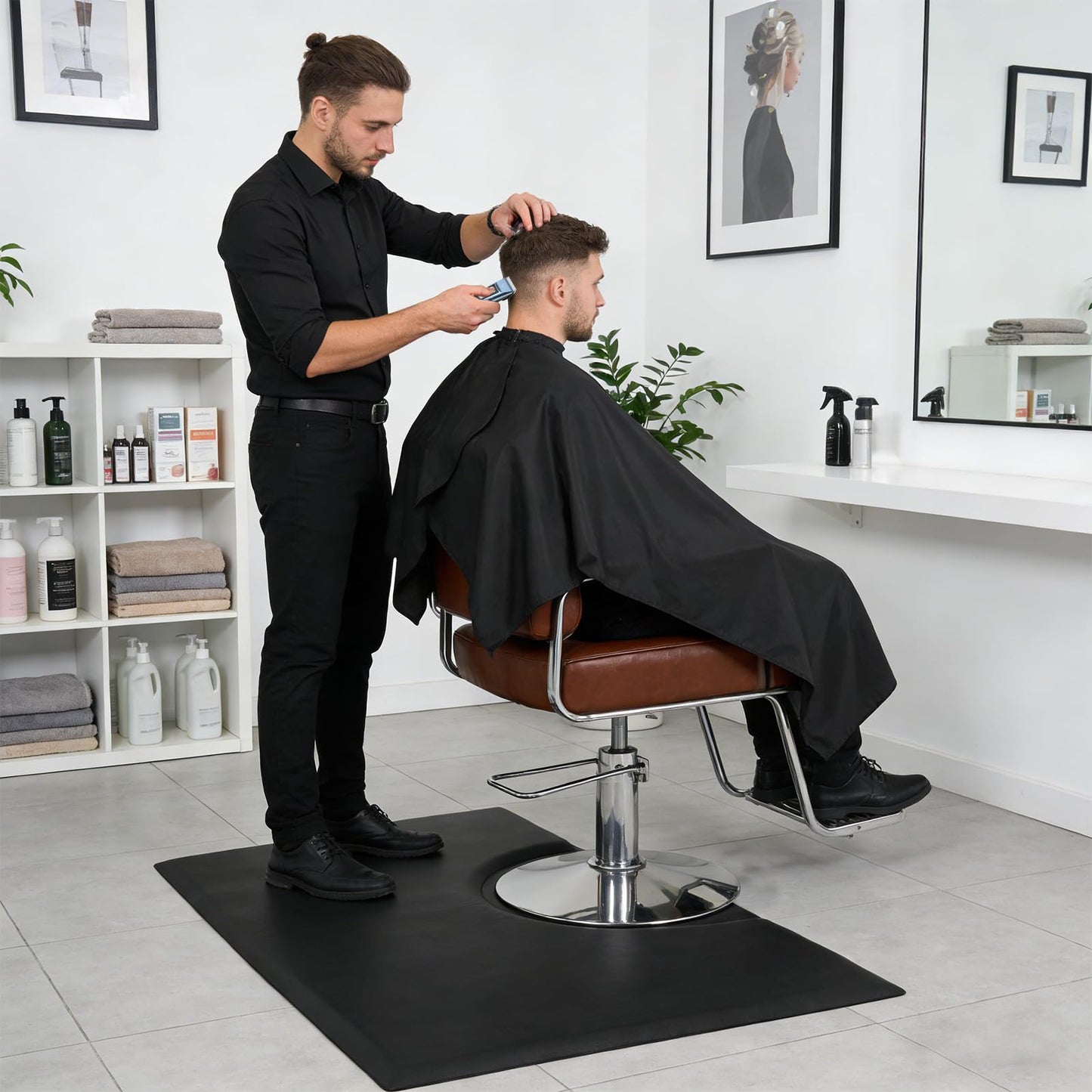 7/8 Inch Thick Anti-Fatigue Barber Floor Mat, 3'x5' Large Rectangular Salon Mat for Hair Stylist, Waterproof PU Skin-Friendly Mat for Barbershops & Beauty Stations