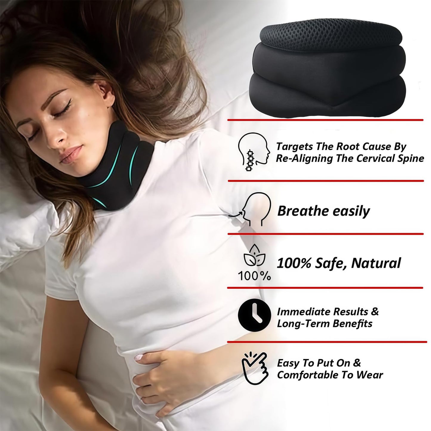 Neck Brace for Sleeping, Neck Brace, Neck Pain and Support, Adjustable Soft Foam Neck Braces for Men & Women, Ergonomic Design for Comfortable Sleep