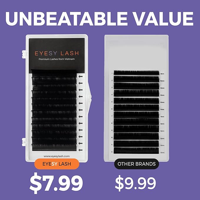 Eyesy Lash Cashmere Volume Eyelash Extensions Premium Individual Lashes - 0.07mm Thickness D Curl 15mm Single Length - Super Soft Matte Black Single Eyelash Easy to Fan for Professional Salon Use