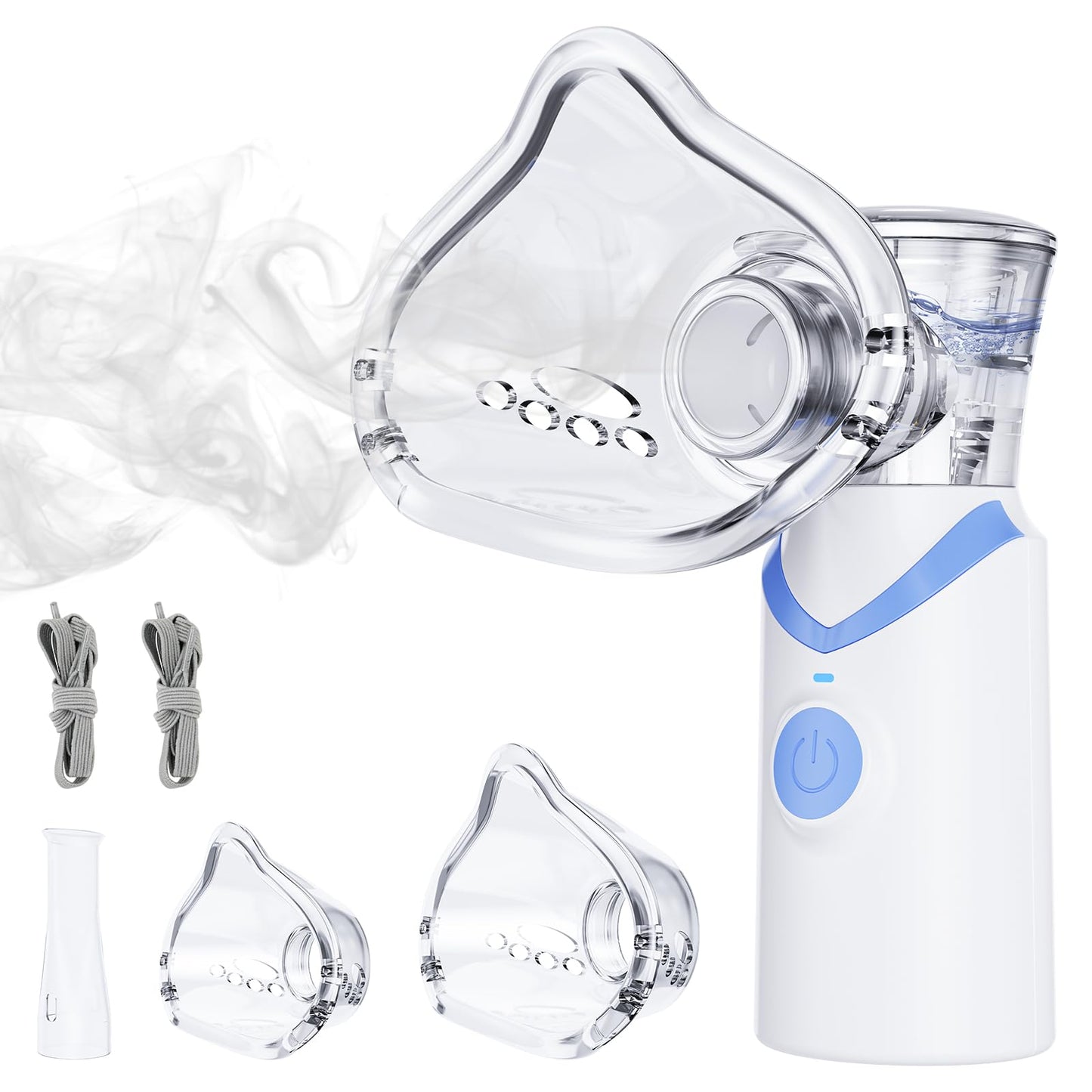 Portable Handheld Mesh Nebulizer – 3 Modes (Adult/Child/Auto-Clean), Ultra-Quiet <20dB, 800mAh Rechargeable, Fine Mist for Comfortable Use Spacer OTC (Blue)