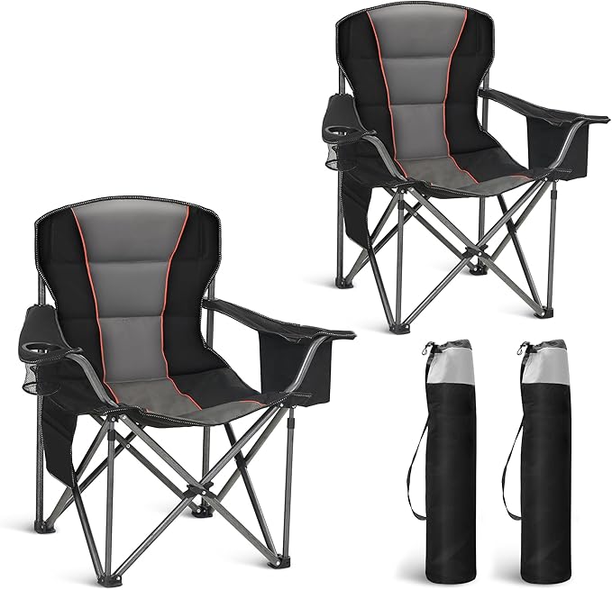 HIGH POINT SPORTS Oversized Camping Folding Chair, Heavy Duty Portable Lawn Chairs, Folding Chairs for Outside with Cup Ho...