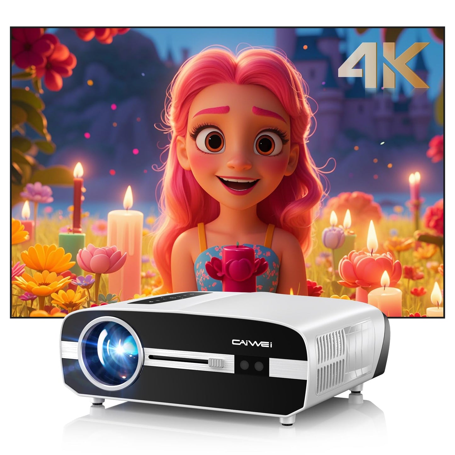 4K Projector with Screen Included, 2000 ANSI Bright Daytime Home Projectors, Auto Focus, 38W Speaker, WiFi Bluetooth, Smart Android TV, HDMI USB for PC Phones Game Consoles