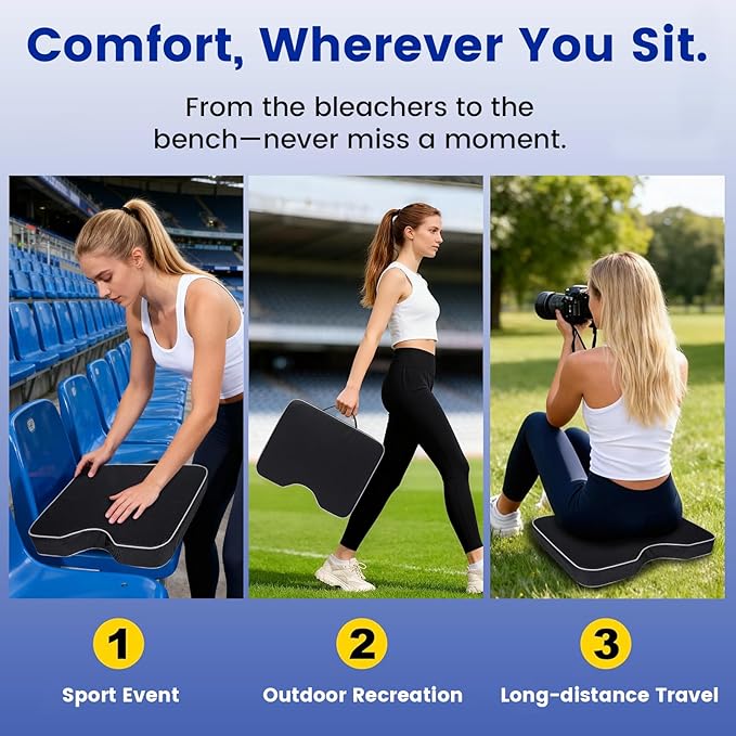 FirstGift 2-Pack 3.15" Stadium Seat Cushions - Portable Water-Resistant Bleacher Pads with Decorative Trim, Lightweight & Comfortable for Sports, Games, and Outdoor Events