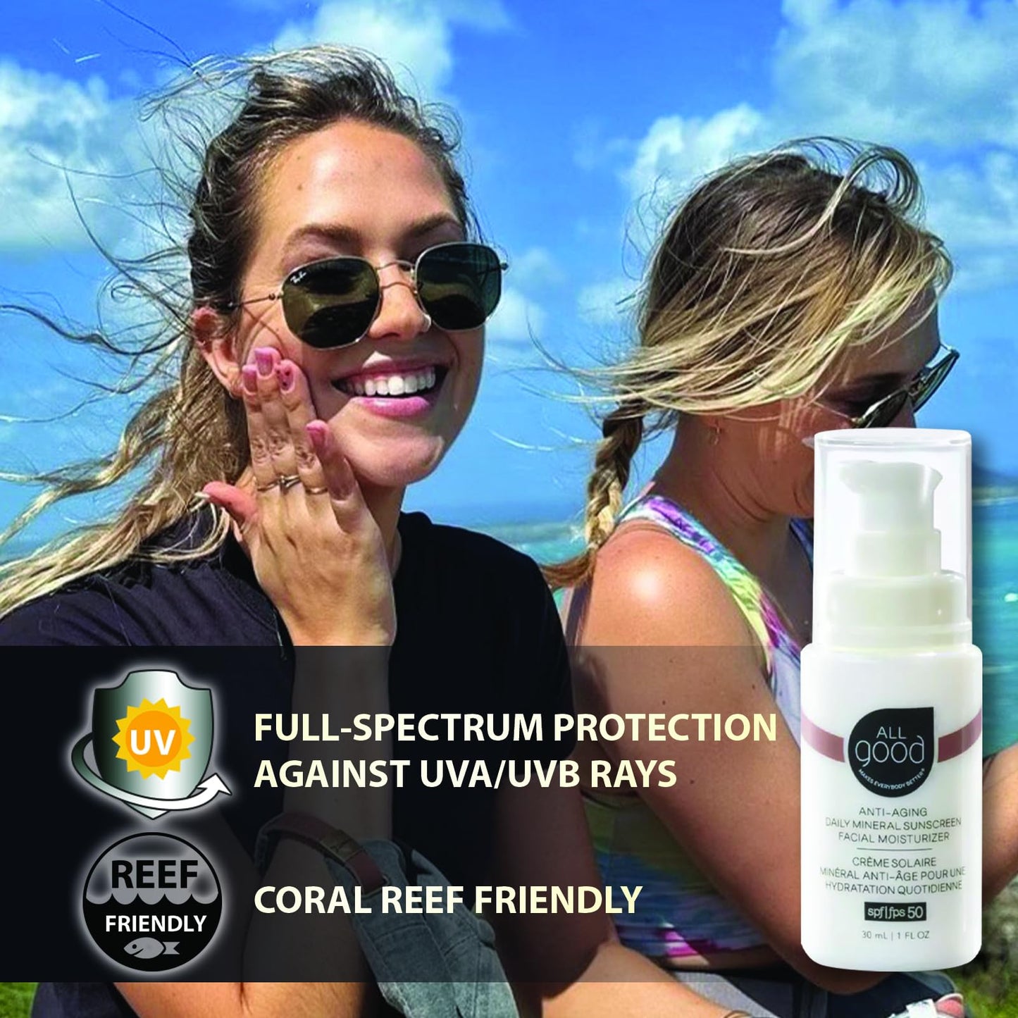 All Good Anti-Aging Daily Mineral Sunscreen Face Moisturizer with SPF 50 Protection | w/Hyaluronic Acid, Niacinamide, Calendula