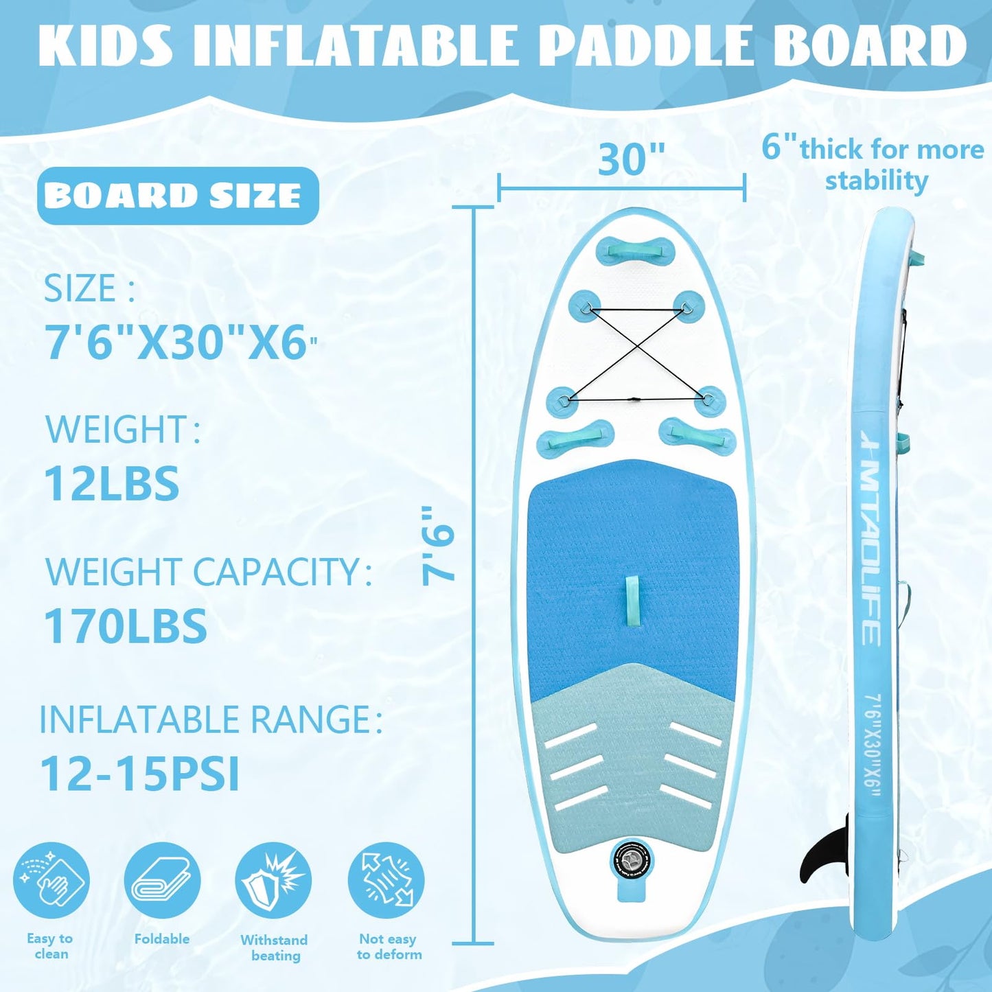 Kids Inflatable Stand Up Paddle Board, Kid Paddle Board with SUP Accessories, Anti-Slip EVA Deck, 7’6’’Child SUP for Kids & Youth