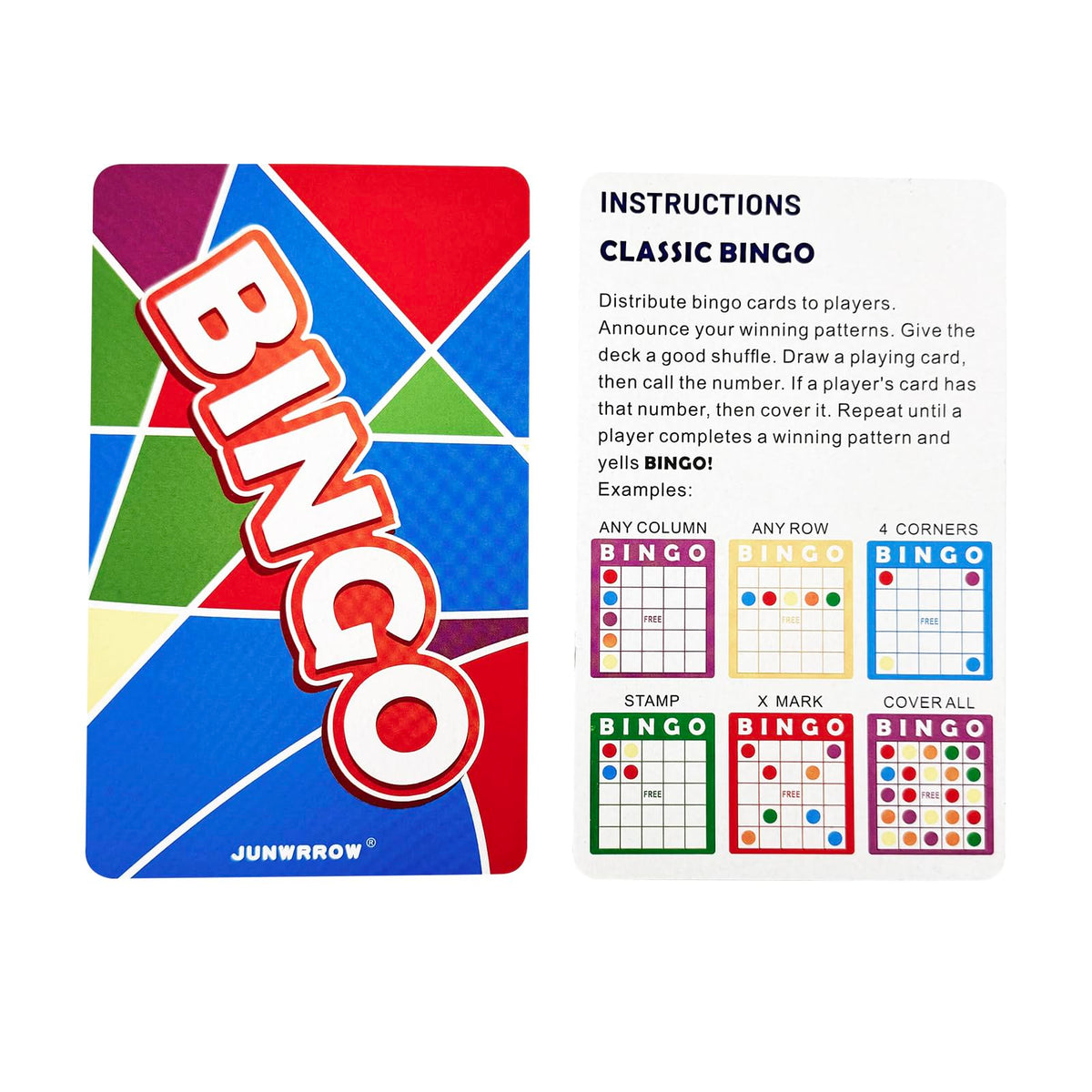 JUNWRROW Bingo Jumbo Calling Cards-Pack of 86-Colorful Bingo Cards-5.45"x3.35"per Card-Bingo Games for Adults, Seniors, and Family