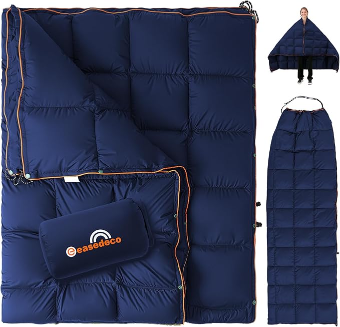 easedeco Down Camping Blanket - Lightweight Packable Warm Puffy Travel Quilt with Footbox, 650 Fill Power Waterproof Outdo...