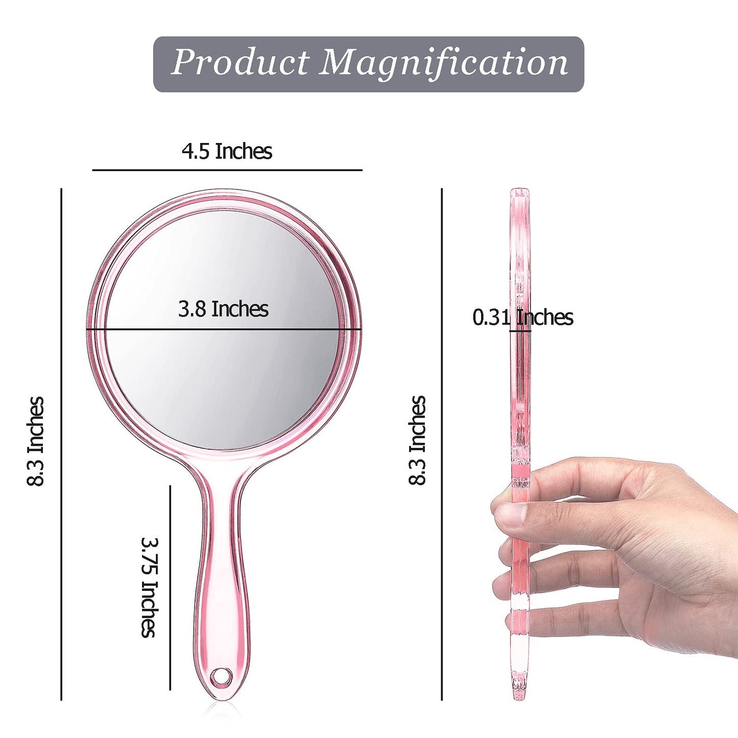 Jetec Double Sided Handheld Mirror - 1X/ 2X Magnifying Mirror with Handle - Rounded Shape Makeup Mirror (Pink)