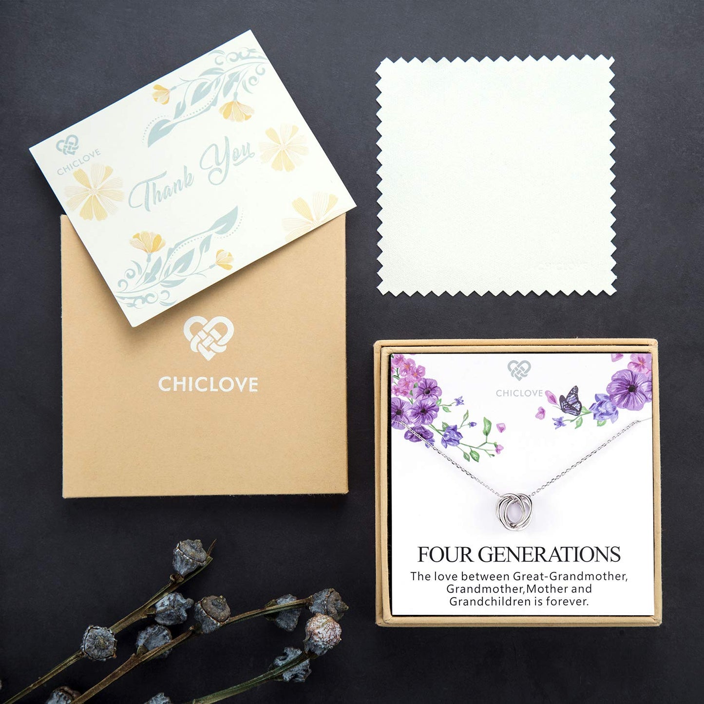 CHICLOVE Four Generations Necklace - Sterling Silver Circle Necklace Gifts for Great Grandma