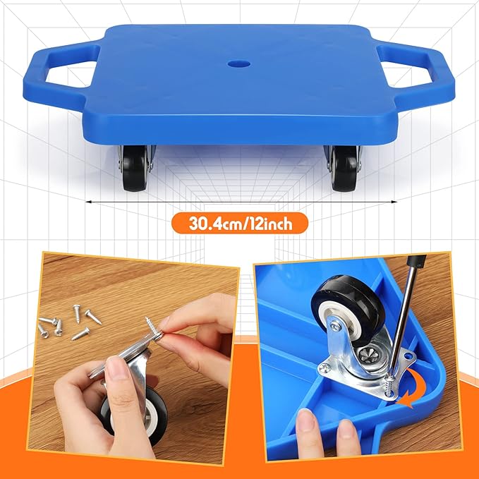 Jerify 8 Pieces Sports Scooter Board Sitting Scooter Board for Kids Plastic Floor with Non-Marring Plastic Casters, Physical Education for Home School Play Equipment