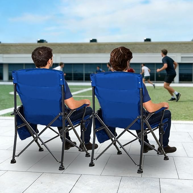Romswi Oversized Camping Folding Chairs, Heavy Duty for Adults Support 500 LBS, High Back Camp Chairs with Hard Armrests, Cup Holder & Side Pockets for Outdoor, Garden 2 Pack