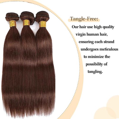 Habiliana Bundles Human Hair 20 22 24 Inch Straight Dark Brown 4 Human Hair Bundles 11A Unprocessed Brazilian Virgin Quick Weave Hair Extensions for Black Women