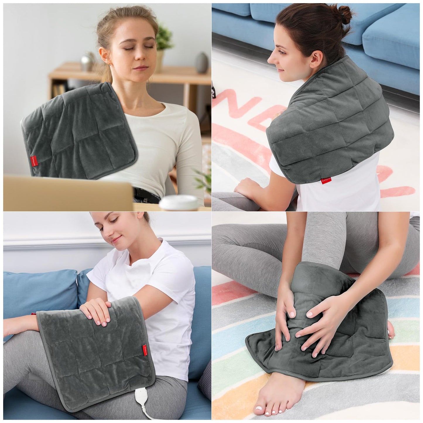 Comfytemp Weighted Heating Pad for Back & Cramps, 2.2lb Electric Neck Shoulder Heat Pad, Birthday Gifts for Women Men Mom Dad, 2H Auto-Off, 12x24, Washable, Gray