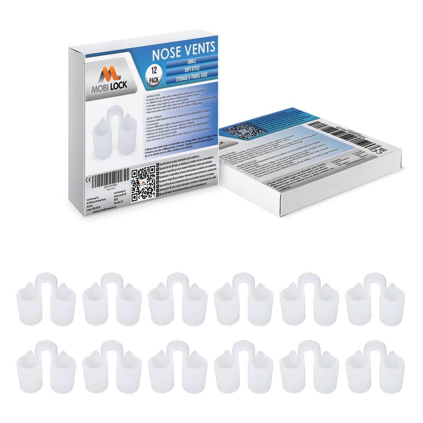 Nose Vent Sinus Relief (Pack of 12 Small Size) Soft Vents - A Simple Solution for Nasal Snorers - Reusable Snoring Device to Enjoy a Peaceful Night's Sleep - by Mobi Lock