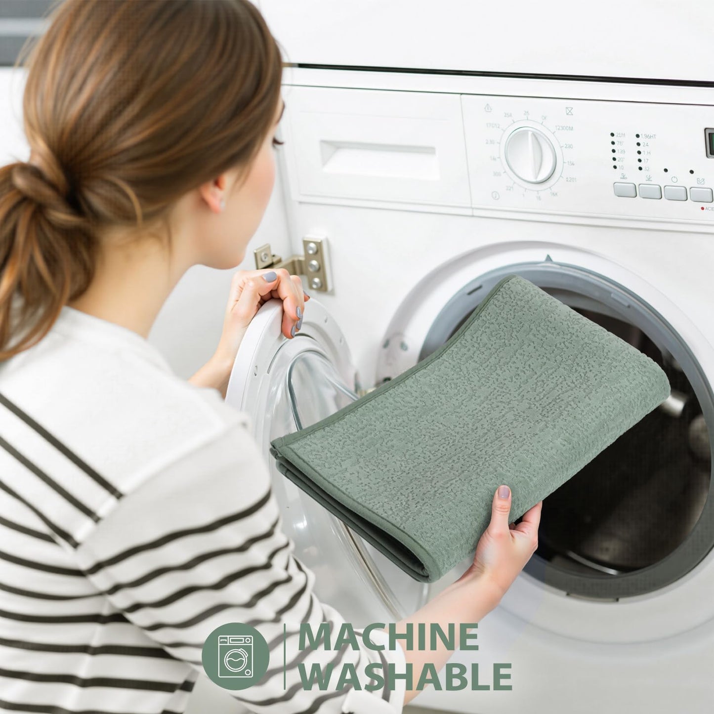 Uphome Bath Mat,Ultra Thin Bathroom Rugs,Rubber Bath Mats for Bathroom,No Slip Bath Rugs,Quick Dry,Machine Washable,Low Pile,Absorbent,for Bath Sink Tub Shower,Green,20x30 Inch