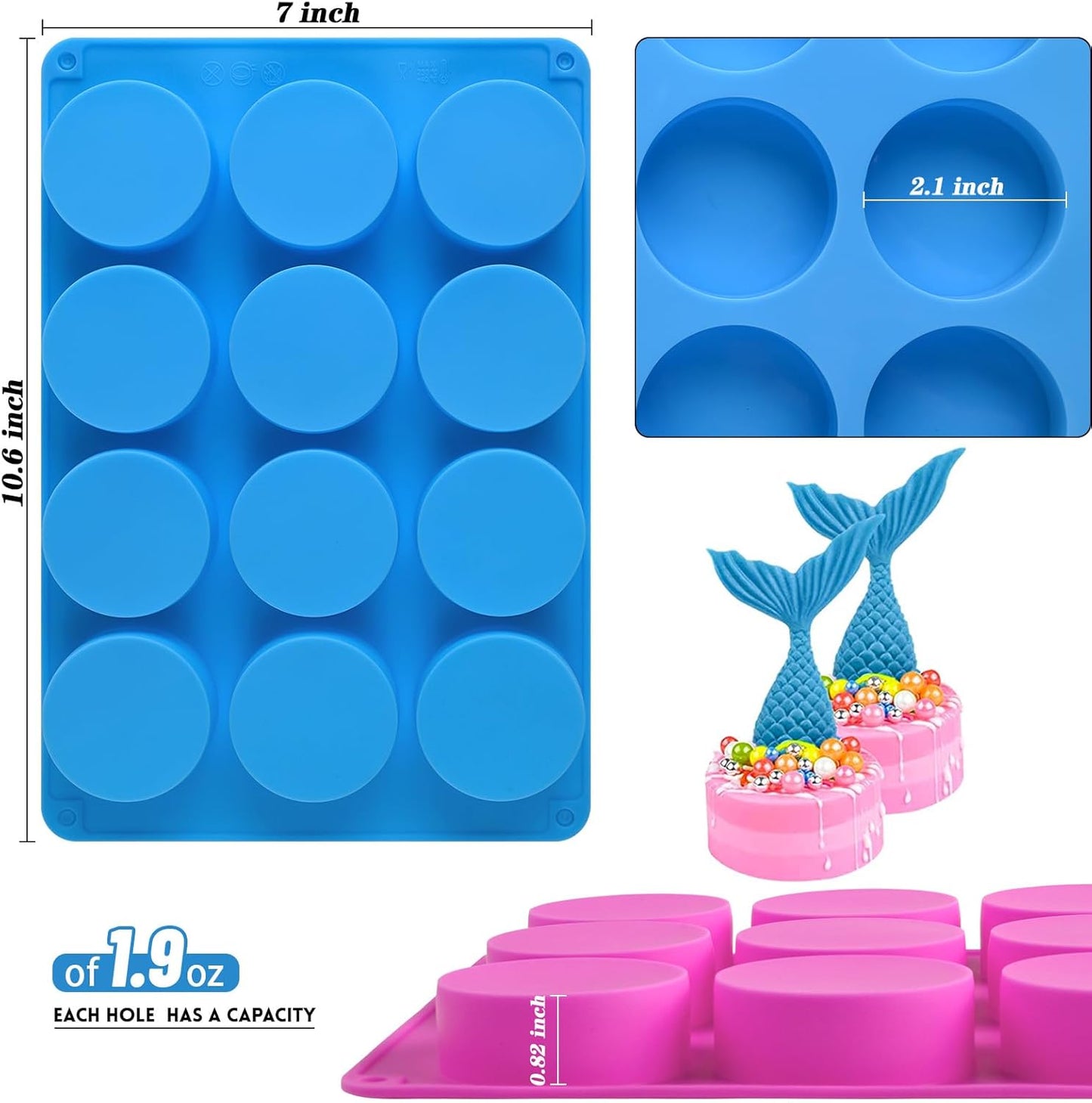 Sakolla 3 Pcs Round Chocolate Cookie Molds, 12-Cavity Cylinder Silicone Molds for Chocolate Covered Oreos, Cake, Candy, Pudding, Mini Soap (2 Rose Red+1 Blue)