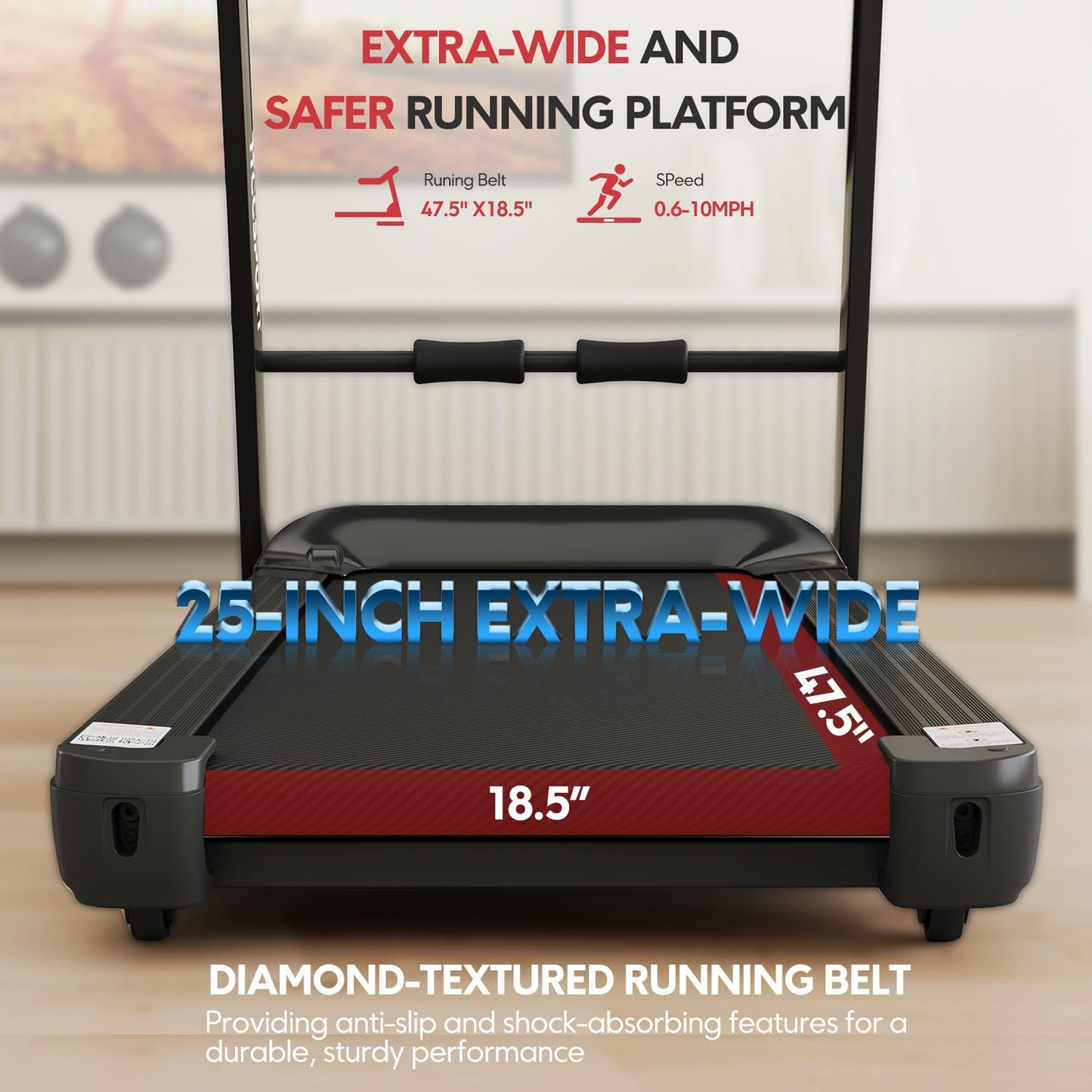 Walking Treadmill with 16% Auto Incline, Air Cushioning Shock Absorption 350lb Weight Capacity Foldable Treadmill for Home Office with Pulse Sensors, 10 Mph Speed 18.5'' Wide Belt Quiet Motor