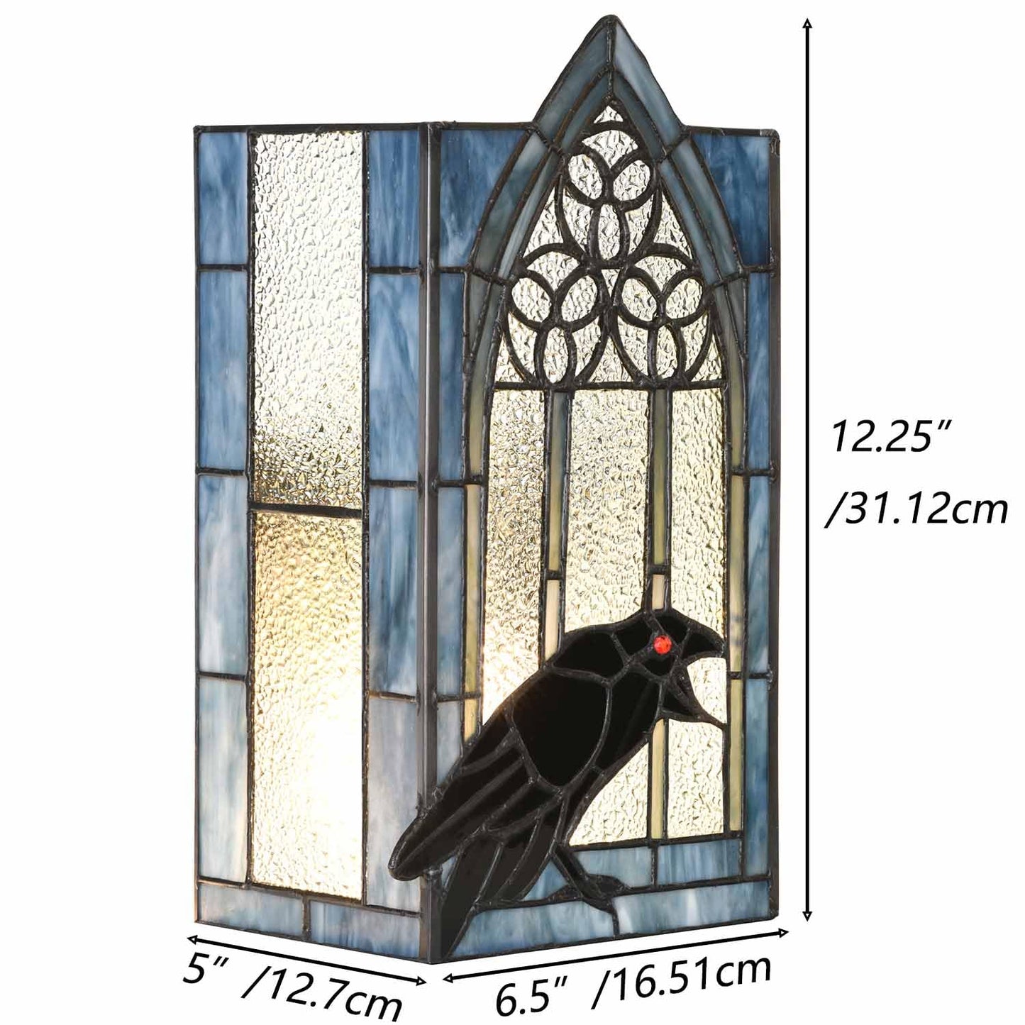 Bieye L10955 Raven Calling Outside The Gothic Window Tiffany Style Stained Glass Wall Sconces Night Light for Home Decor