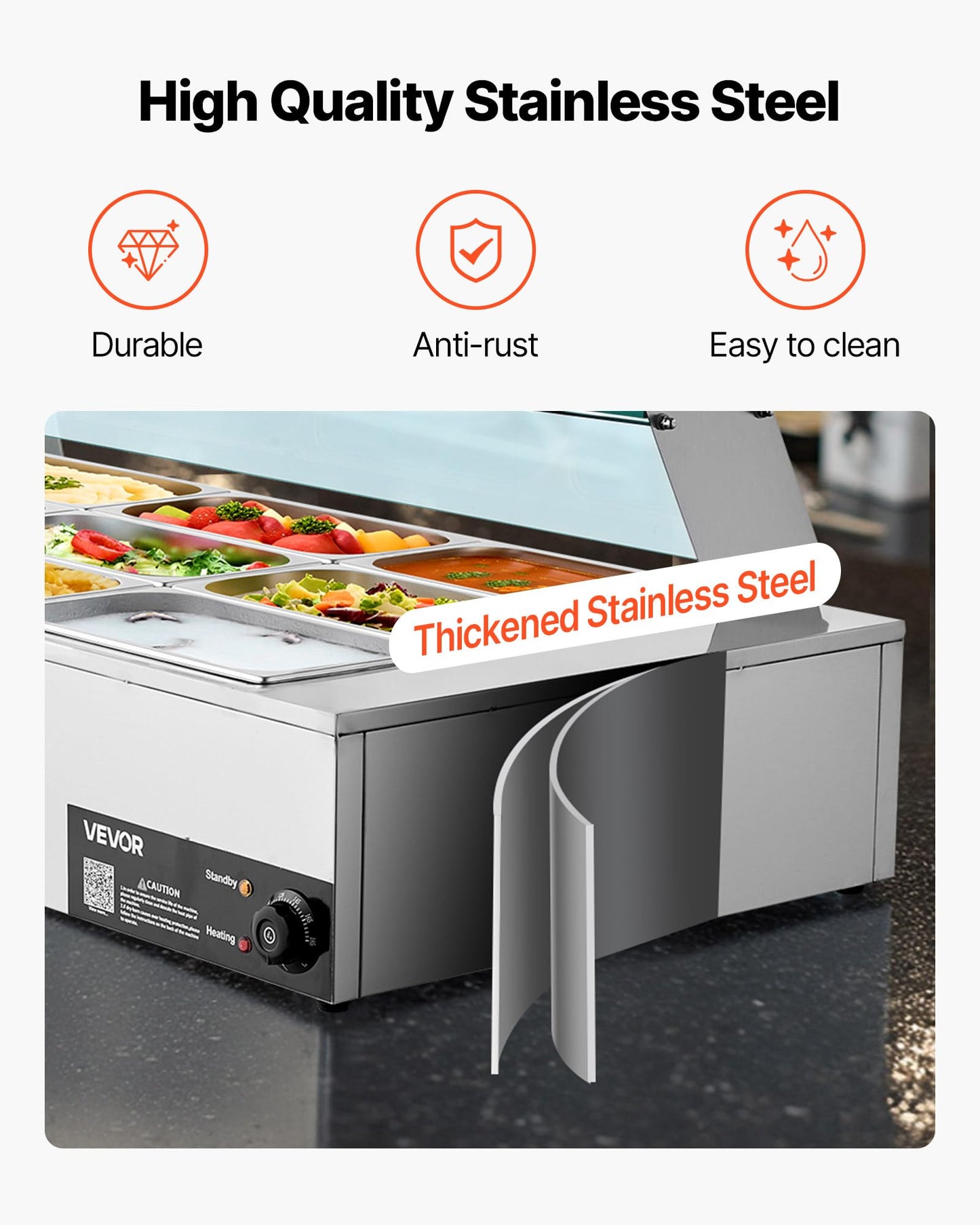 VEVOR Commercial Food Warmer, 1500W Electric Stainless Steel Steam Food Warmer with Glass Cover, 9-Pan Countertop Buffet Bain Marie with Soup & Perforated Ladles, for Catering, Restaurant & Party