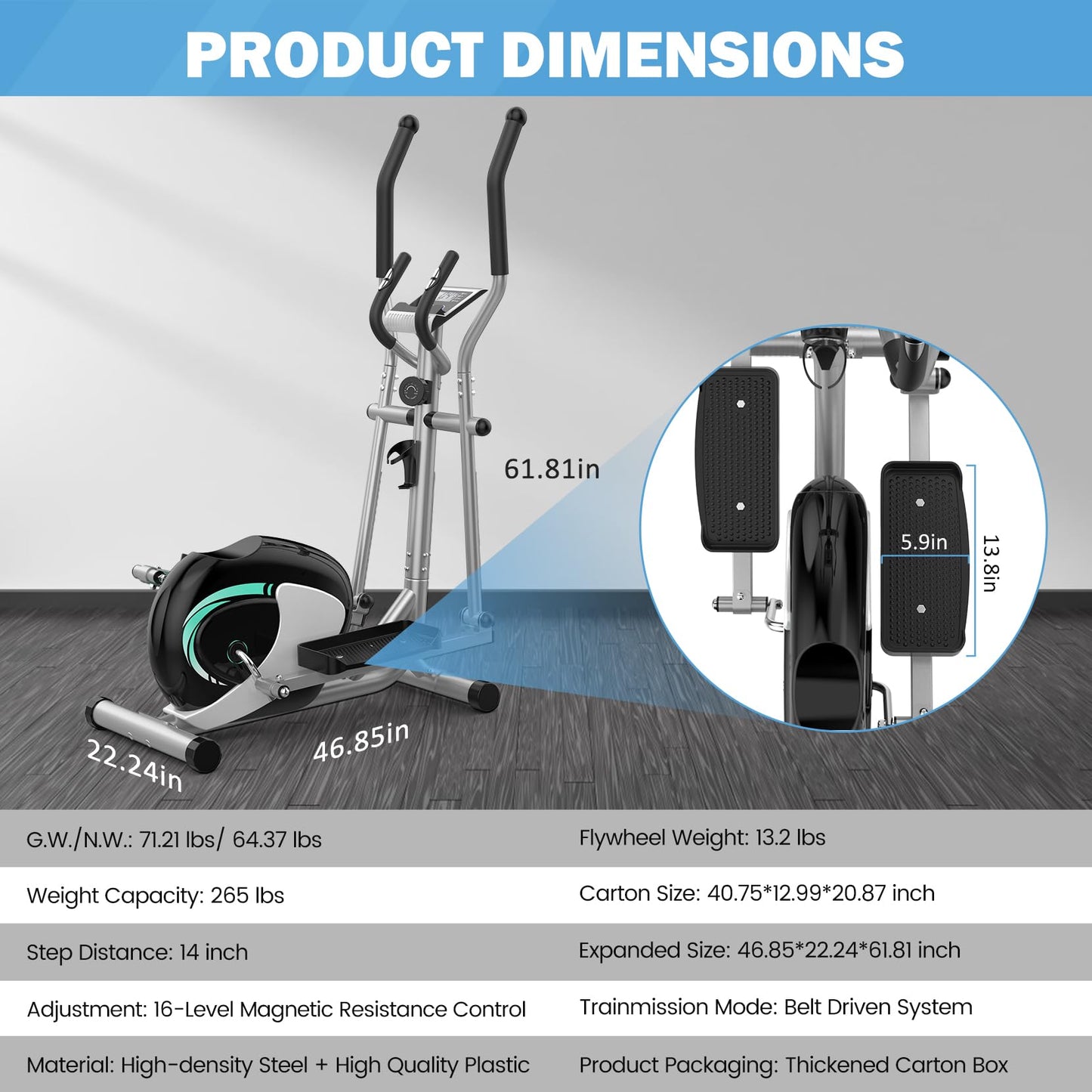 Elliptical Exercise Machine, Dripex Magnetic Elliptical Machine for Home, Hyper-Quiet Elliptical Training Machines w/ 13.2lbs Flywheel, 16 Resistance Levels, Pulse, LCD Monitor