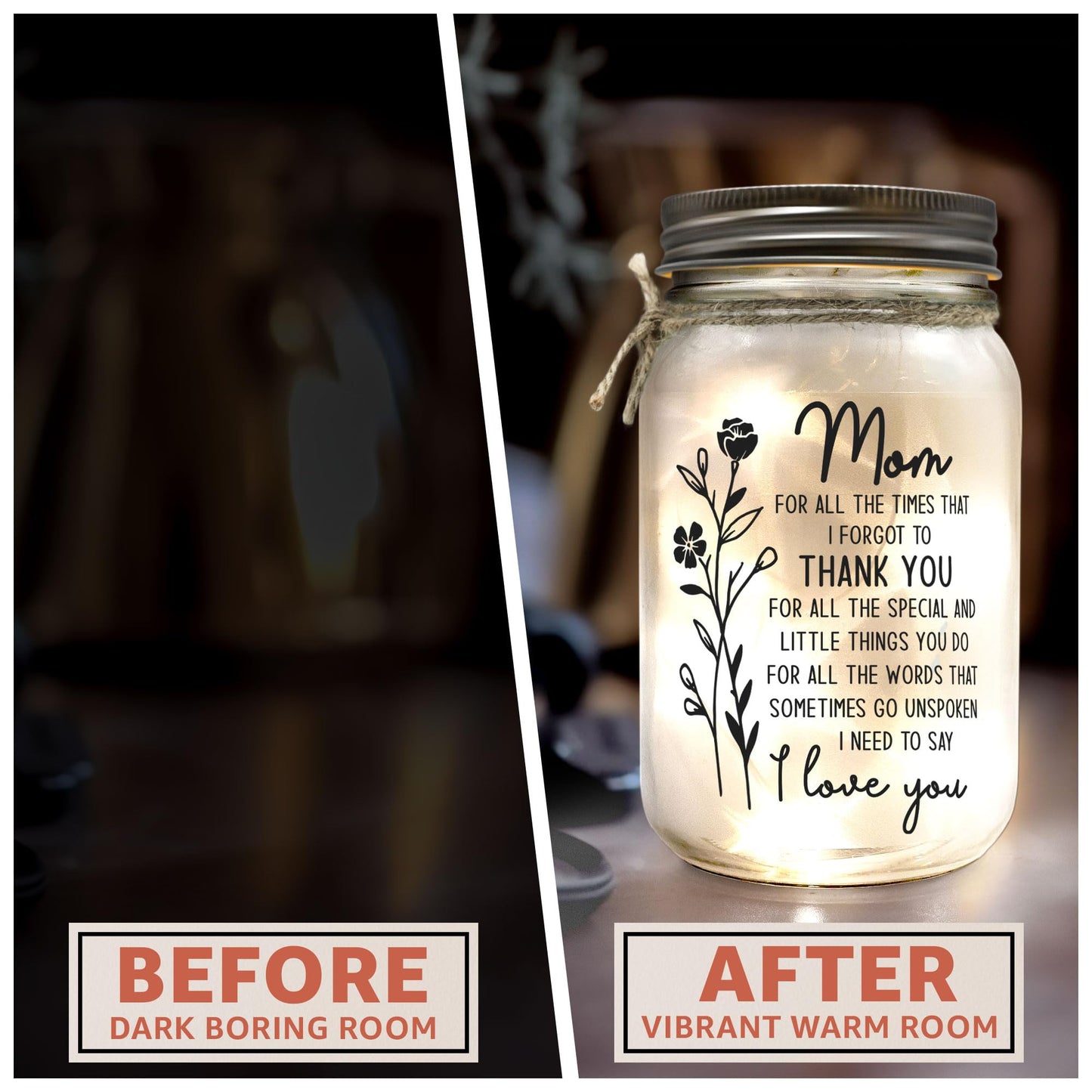 Macorner Mason Jar Night Light for Mothers Day Gifts from Daughter, Son - Birthday Gifts for Mom - Sentimental Best Mom Gift