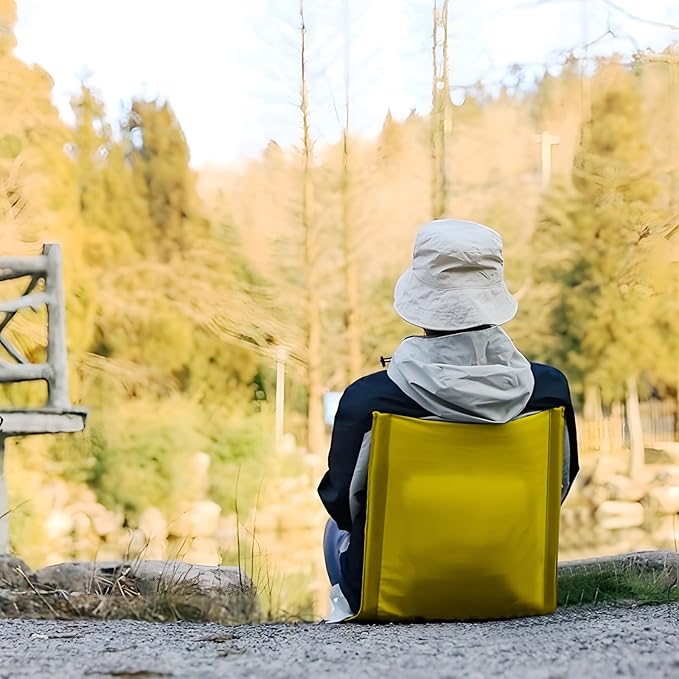 LynsaTac Folding Stadium Seat Cushion with Backrest, Portable Bleacher Pad for Camping, Fishing,15.8'' x 16.5'',Lightweight Chair with Backrest for Outdoor Sports and Concerts (Yellow)