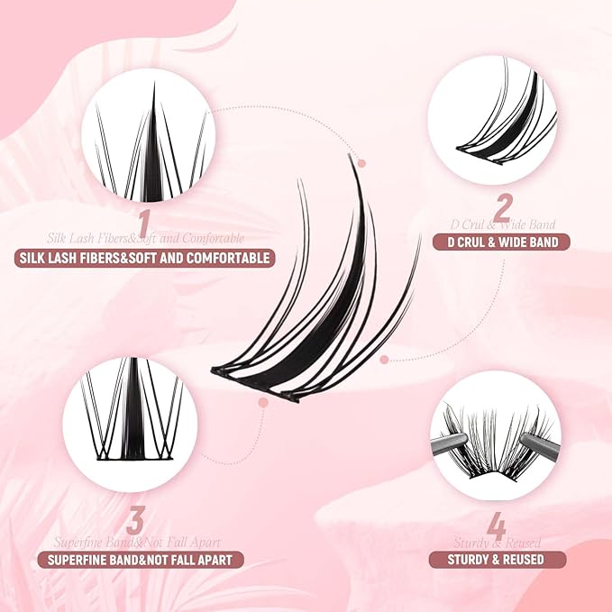 FADLASH Lash Clusters DIY Lash Extensions Fairy Eyelash Clusters Manga Cluster Lashes Individual Lashes Thin Band Cluster Eyelash Extensions Volume (D21)