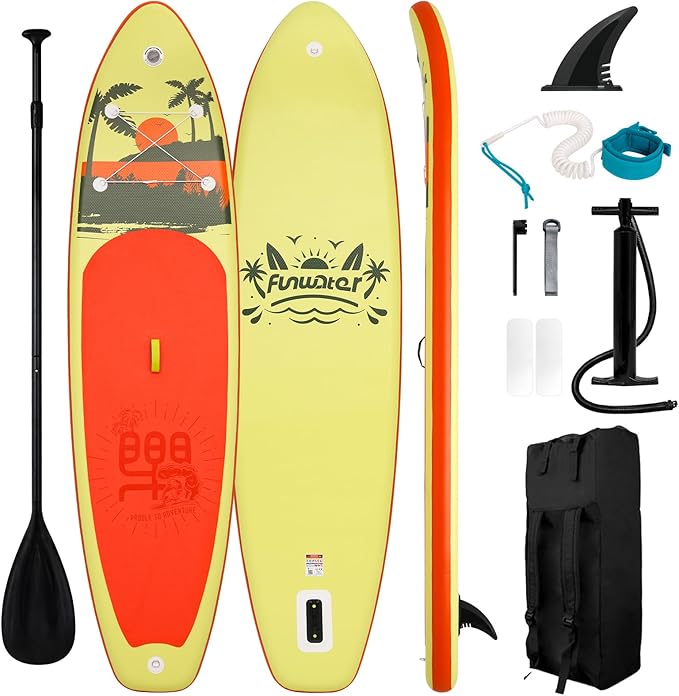FunWater Inflatable Stand Up Paddle Board with Premium SUP Paddleboard Accessories, Anti-Slip EVA Deck, 11'/10'6'' Paddle ...