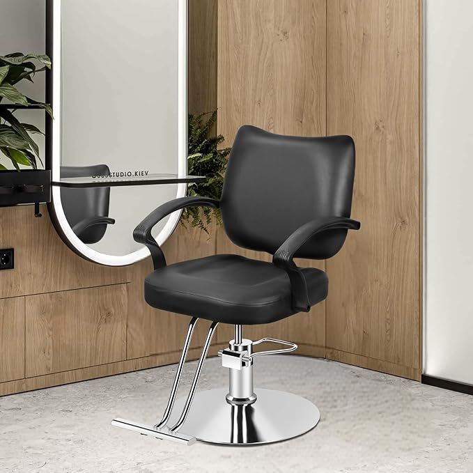 Salon Barber Chair Hair Salon Chair with Heavy Duty Hydraulic Pump, 360 Degrees Rolling Swivel Hair Stylist Chair, Beauty Chairs Equipment, Max Load Weight 330 Lbs Black