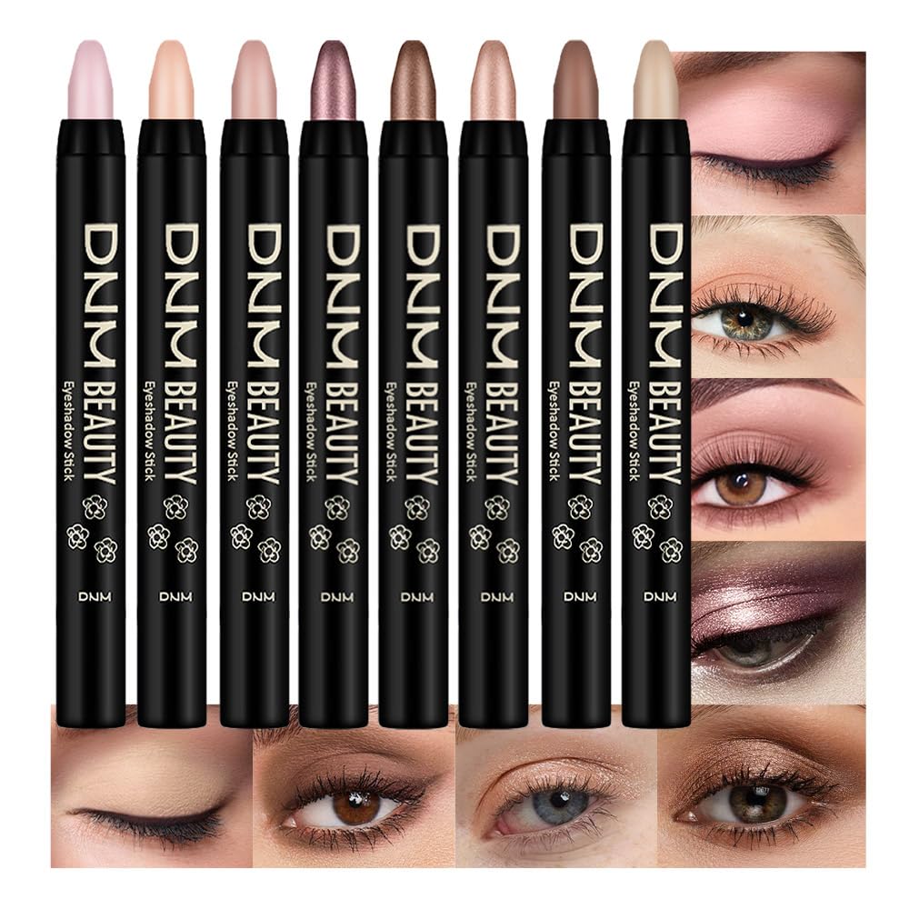 Kaely 8Pcs Cream Eye Shadow Sticks Set, Matte Shimmer Eyeliner Pencil Eyeshadow Palette Makeup, Eye Highlighter Brightener Stick