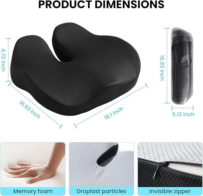 CXC Gel Seat Cushion for Long Sitting – Ergonomic Support Cushion for Office Chair, Car Seat & Wheelchair, Breathable Honeycomb Gel, Non-Slip Bottom