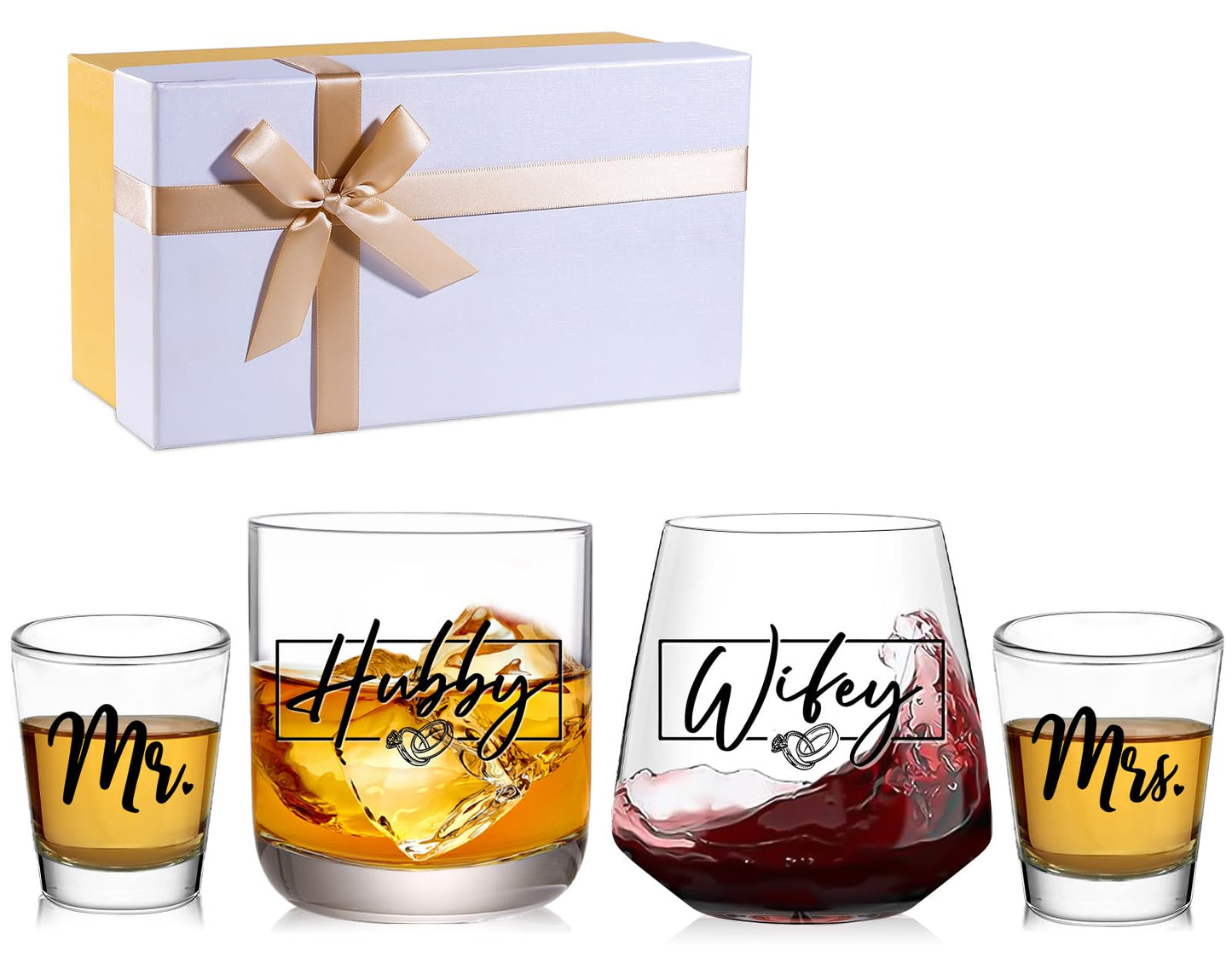 JOVGANK Wedding Gifts for Couples 2025, Bridal Shower Gifts, His and Hers Glass, Mr and Mrs Glass, Drinking Glasses Set, Hubby and Wifey Gift, Couples Gift for Bride and Groom