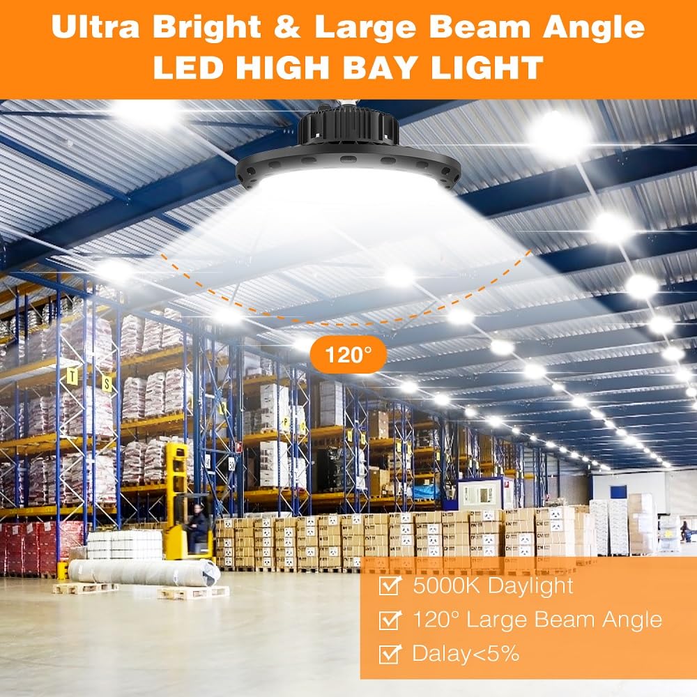 BEULT High Bay Led Shop Lights 100W 15000LM (Equiv. 400W MH/HPS) UFO Led High Bay Light for Shop Warehouse Workshop Factory 1Pack AC100-277V