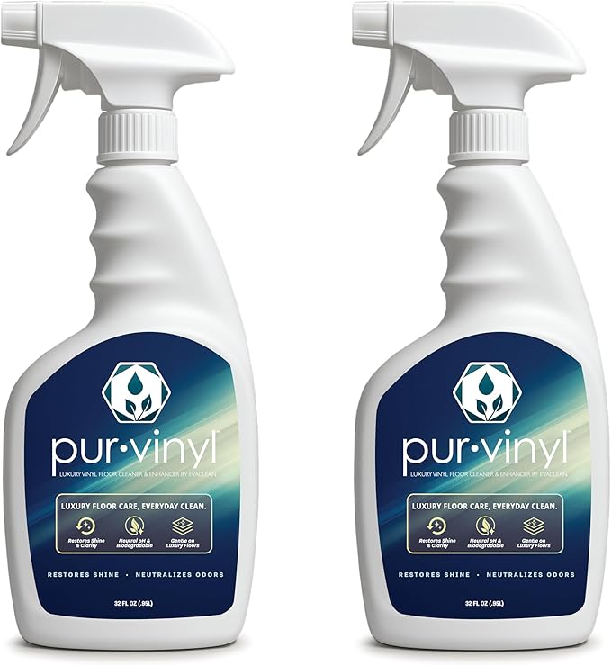 EvaClean PurVinyl Floor Cleaner - Ready to Use, 2-Pack Spray Bottles 32 FL Oz. Each, Enhances LVT & Tile Floors, Neutral pH, No Residue, For Mop or Auto Scrubber, For Hospitals, Hotels & Schools