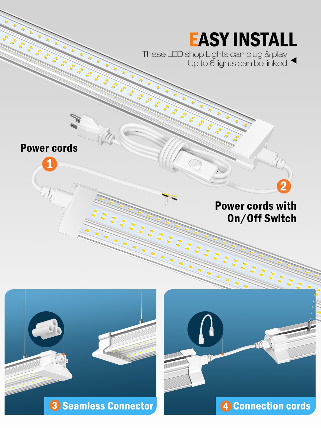 Upgrade Super Bright Hanging | Surface Mount 4' 10000LM 5000K 60W Linkable 4FT Led Shop Light, 4FT Led Shop Light for Workshop Garage Lighting Factory Warehouse Shop Workbench 4 Pack
