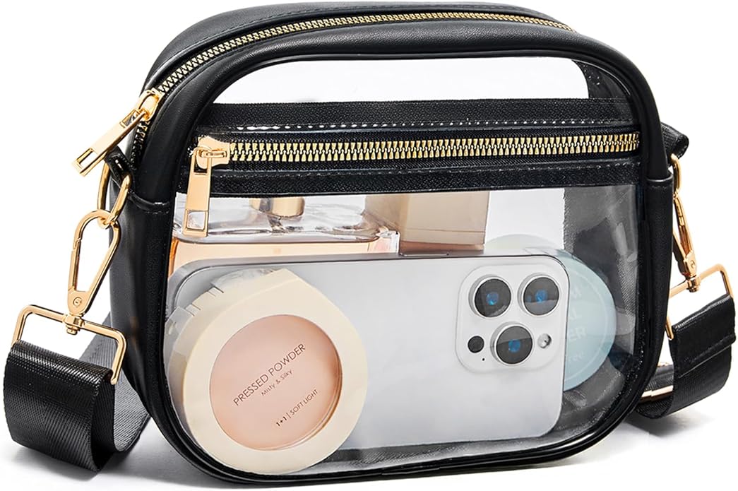 Fibrdoo Clear Bag Stadium Approved, Leather Clear Crossbody Purse Bag for Concerts Sports Events Festivals