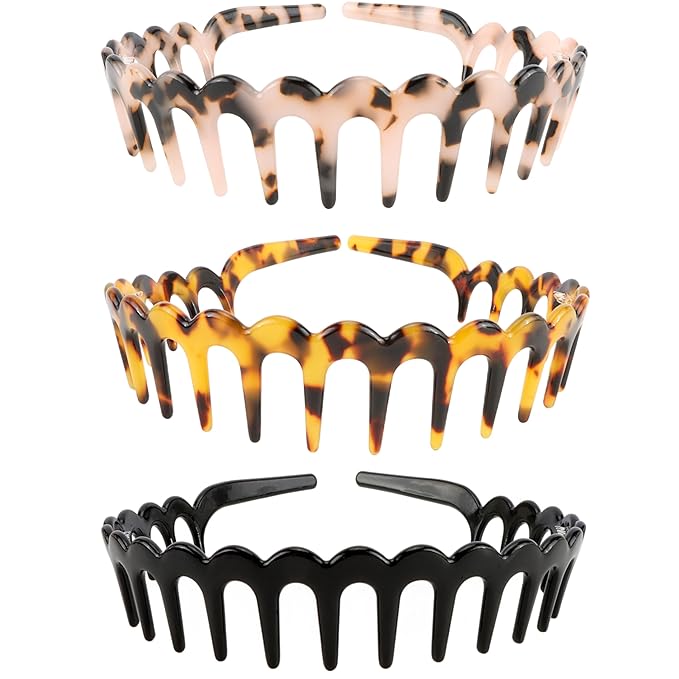 Tihebax Zig Zag Headbands, 3PCS Acetate High Skull Headband Zigzag Headbands for Women High Cranium Head Bands Sharks Wavy...