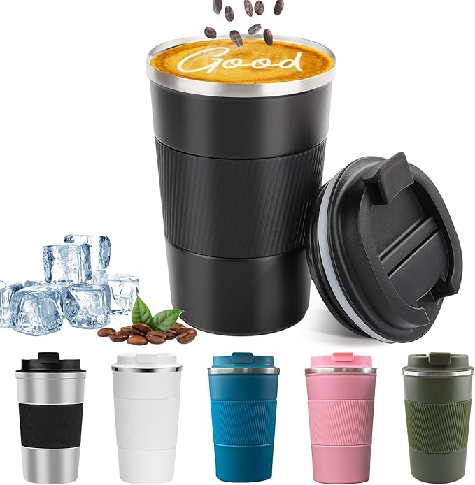 YINBAOGE Insulated Travel Coffee Mug, Spill & Leak Proof, Portable To Go Camping Stainless Steel Coffee Tumbler, Reusable ...