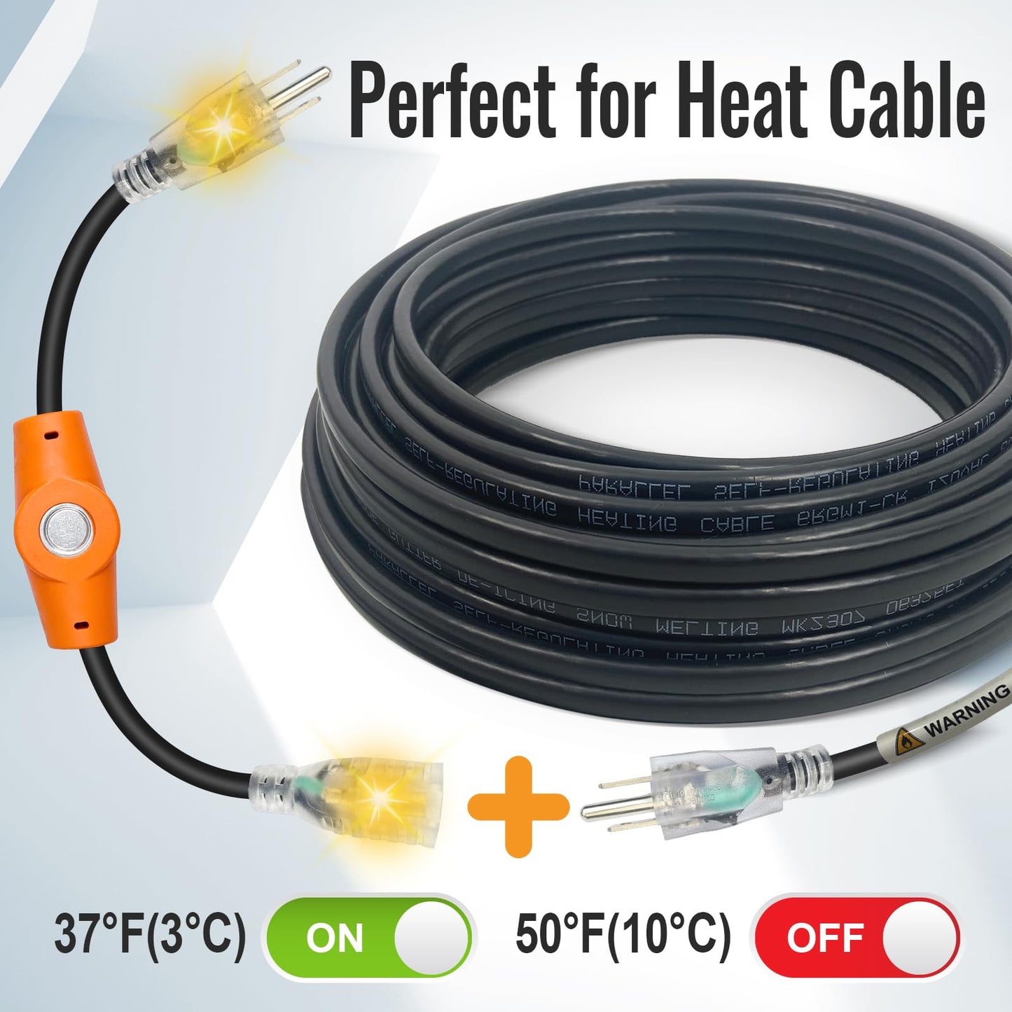 MAXKOSKO 2PCS 120V Temperature Controlled Extension Cord, Heat Cable Controller, Thermostatically Controlled Outlet Auto On/Off Below 37°F/Over 50°F, 20" Cord for Covered Outdoor Outlets