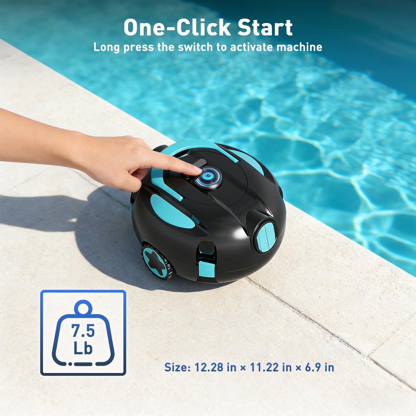 KKI Robotic Pool Cleaner, Cordless Pool Robot Vacuum, 130 Mins Runtime,Self-Parking, Lightweight for Inground & Above Ground Pools,Self-Parking,Up to 65ft/1100 Sq.Ft