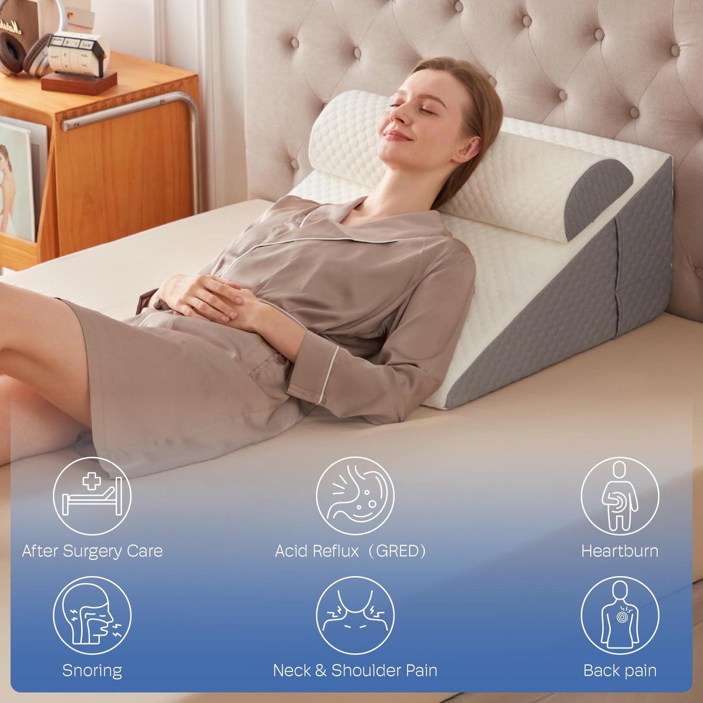 Simpledad Wedge Pillow with Adjustable Pillow,12" Wedge Pillow for Acid Reflux and Back Pain Relief, Snoring, Bed Wedge Pillow for Sleeping After Surgery. Cooling Memory Foam Top