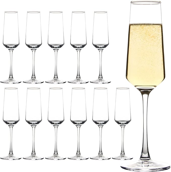 CZUMJJ Champagne Glasses Set of 12, Elegant Champagne Flutes, Modern Sparkling Wine Glasses for Home Bar, Wedding, Anniver...