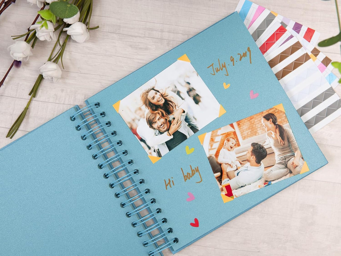 potricher 8 x 8 Inch DIY Scrapbook Photo Album 80 Pages Thick Kraft Blank Blue Paper Memory Book for Wedding and Anniversary Family (Blue, 8 Inch)