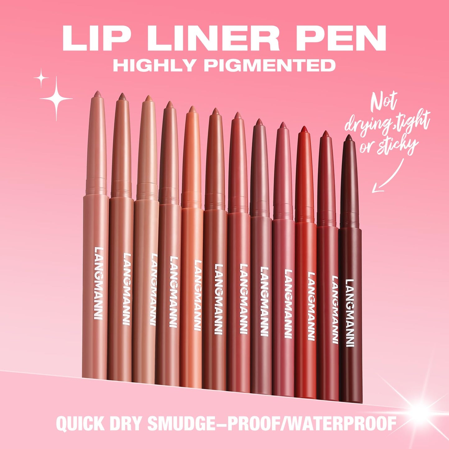LANGMANNI 4Pcs Sculpting Matte Velvet Lip Liner Set,Smooth Creamy Texture,Waterproof And High Pigmented For Girls Daily Applicat